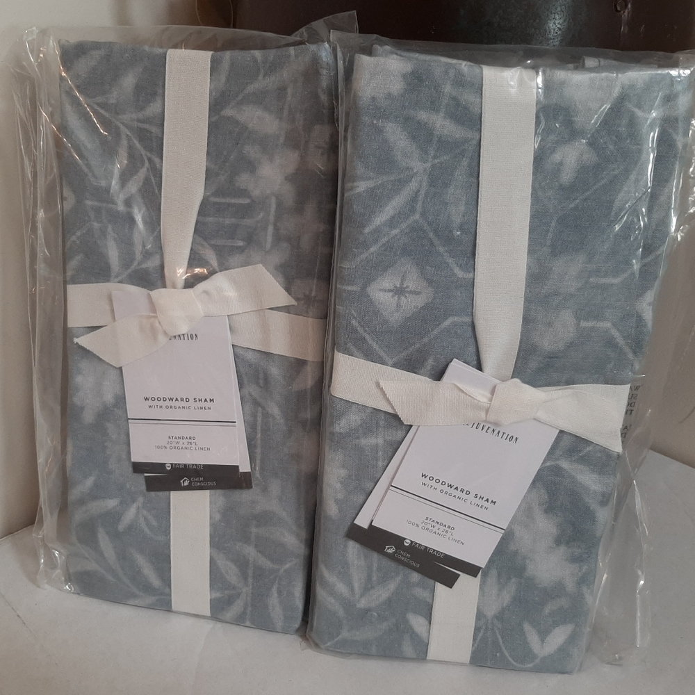 Rejuvenation Woodward STANDARD 100% Organic Flax Linen shams GLASS BLUE